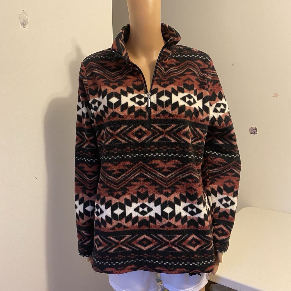 Denim & CO Women S Oversized Jacket Southwest Aztec Print Fleece 1/4Zip Pullover - Picture 6 of 10